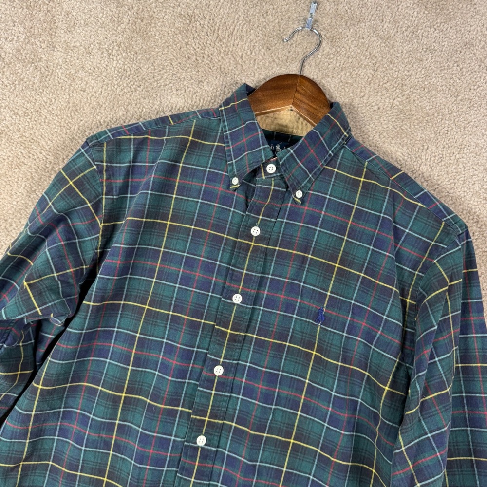 Polo Ralph Lauren Button Down Shirt Mens Medium Green Plaid Long Sleeve Twill